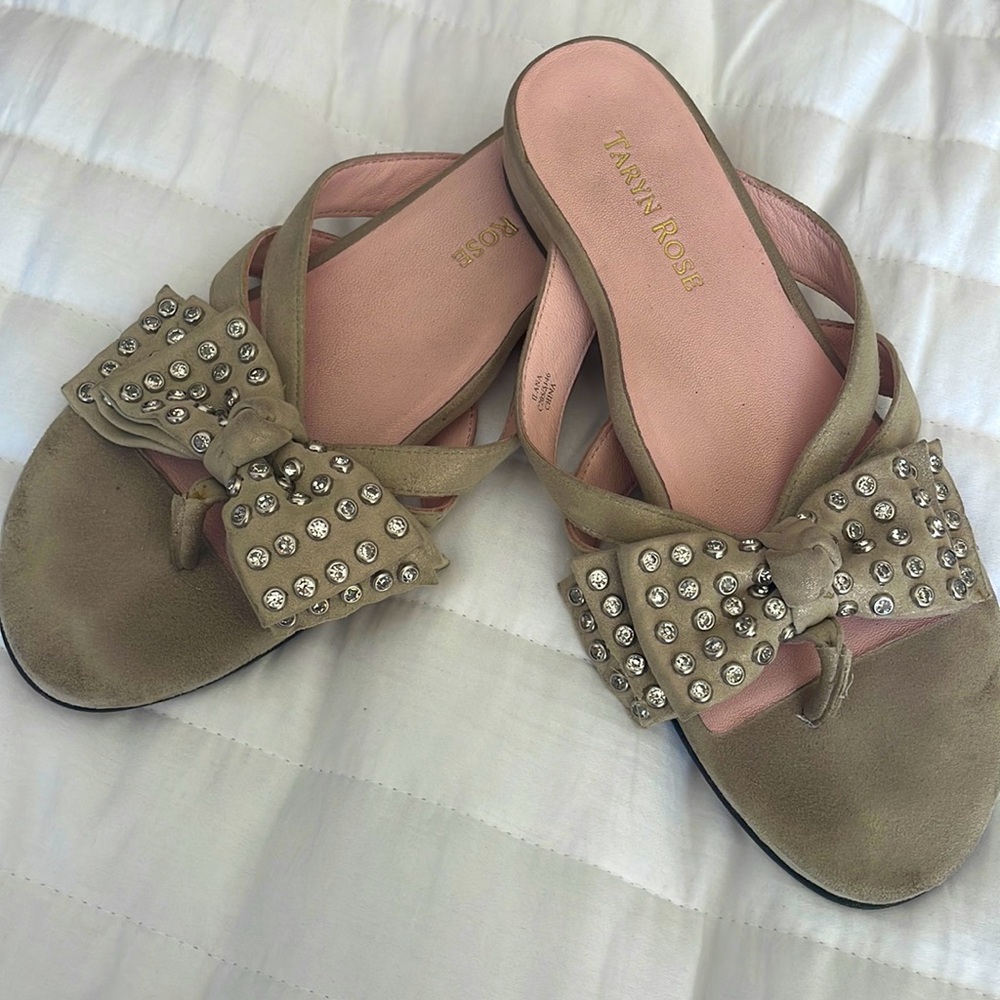 TARYN ROSE BEIGE SUEDE FLIP FLOPS